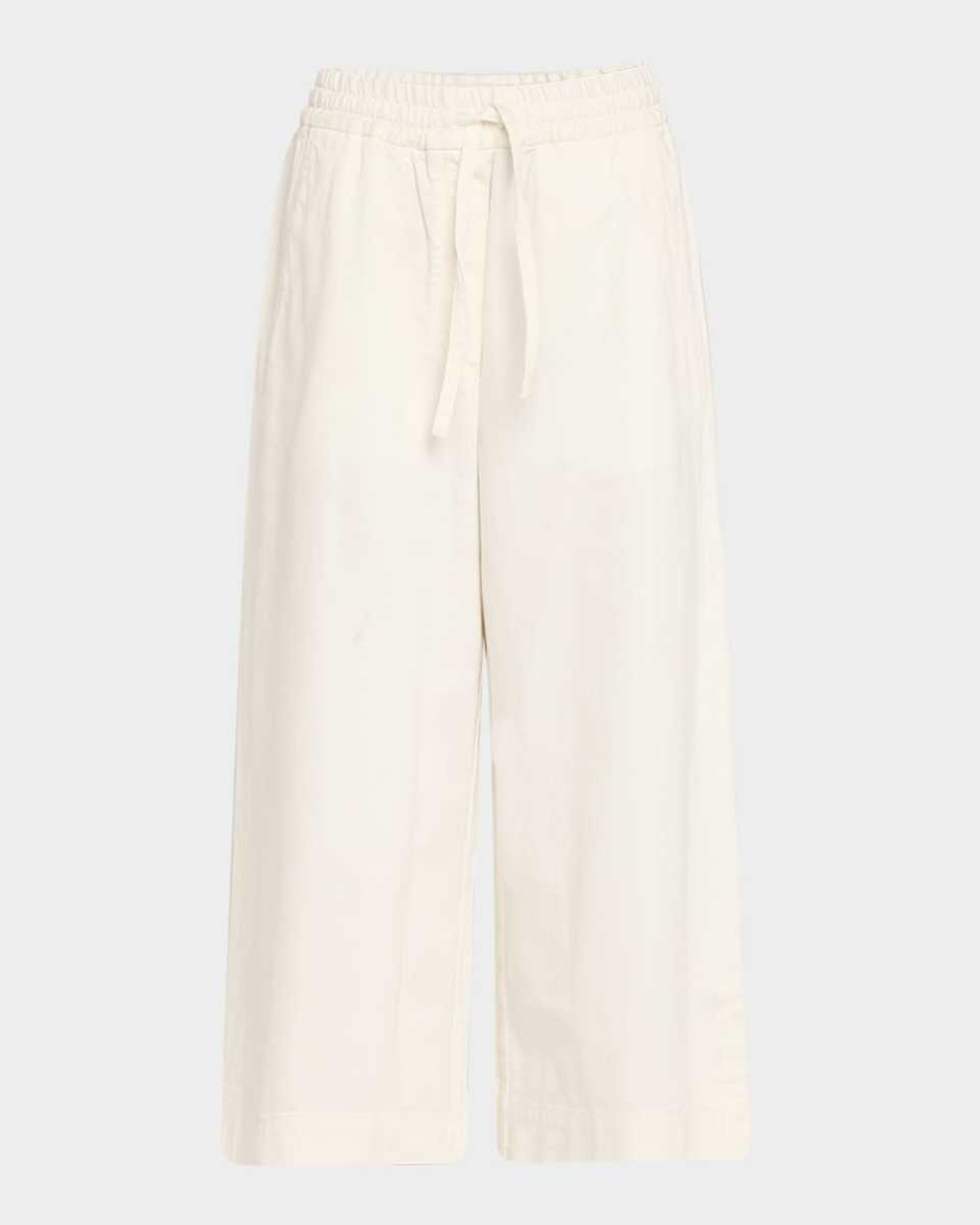 Anagram Drawstring Wide Leg Cropped Denim Trousers